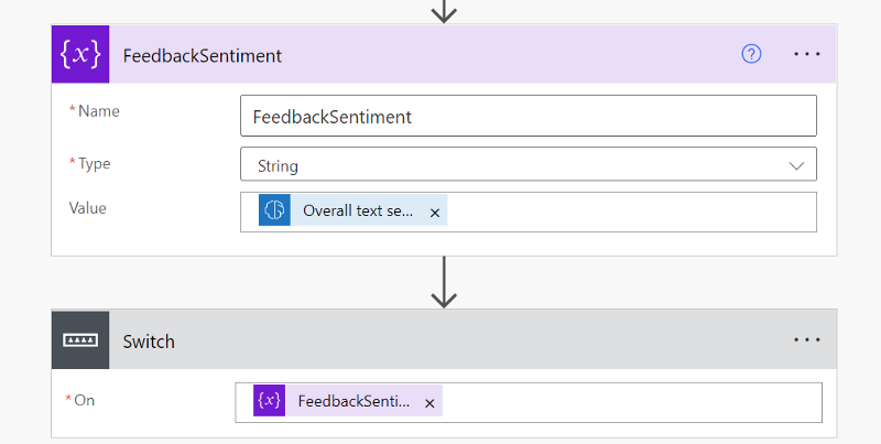 Figure 36: initialize a variable, set it to "overall text sentiment" and a switch