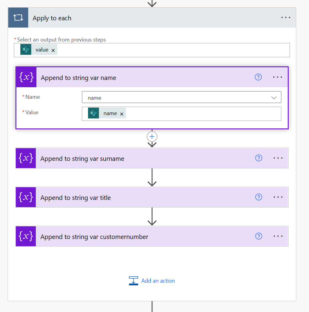 Figure 6: store sharepoint list data in string variables