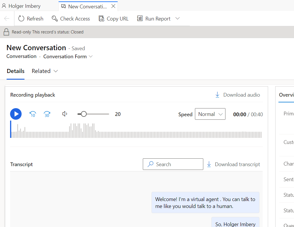 Figure 8: Transcript/Recording